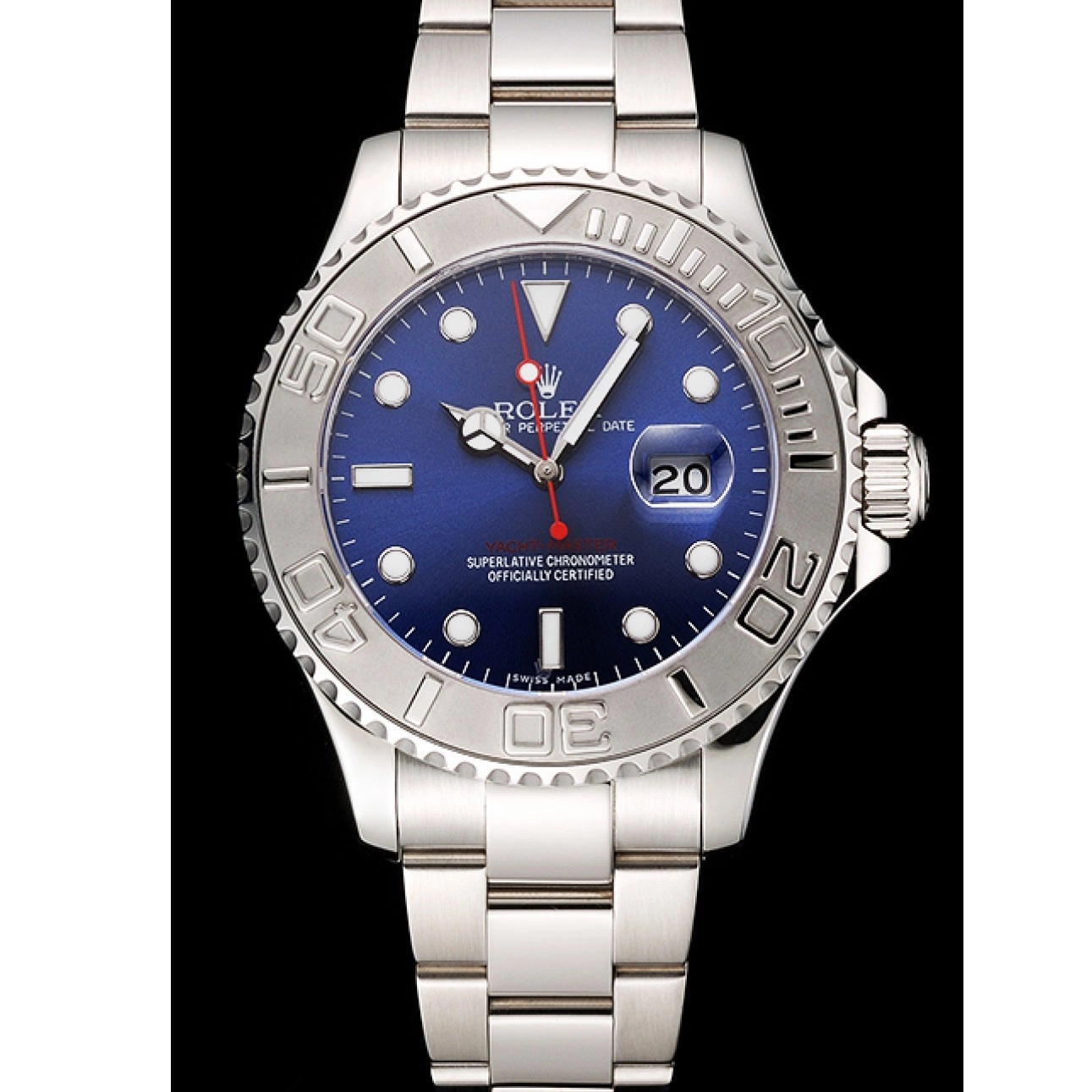 Aaa replica watch And Dial Yacht-Master Bracelet Rolex Stainless Case Steel Blue 0523